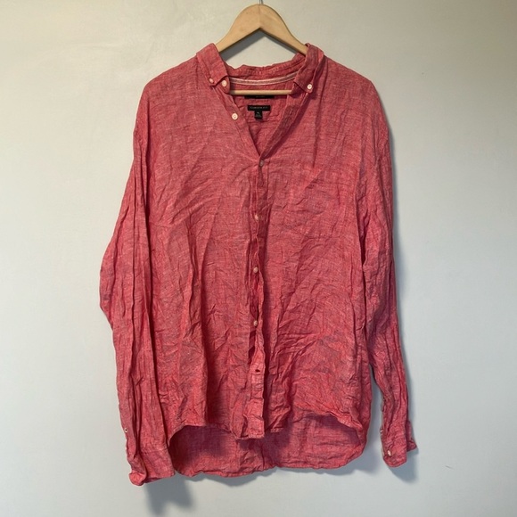 Banana Republic Other - Banana Republic Camden Fit Pink Red 100% Linen Button Down Shirt
